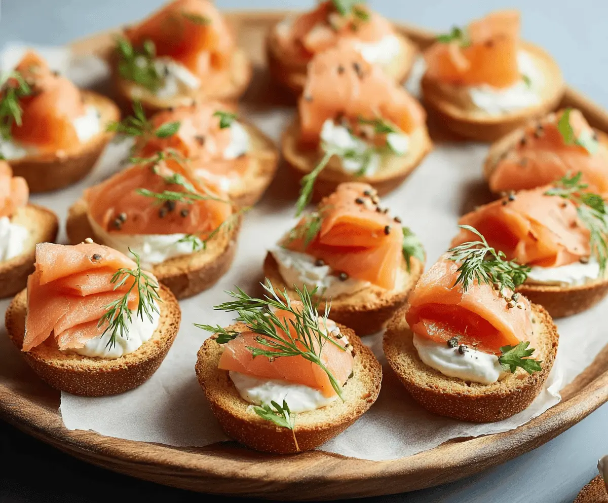 Delicious smoked salmon canapés garnished with herbs on a serving platter.