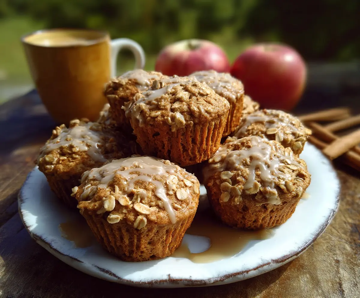 Fresh Apple Cinnamon Oat Muffins on a baking tray, perfect for a healthy breakfast or snack.