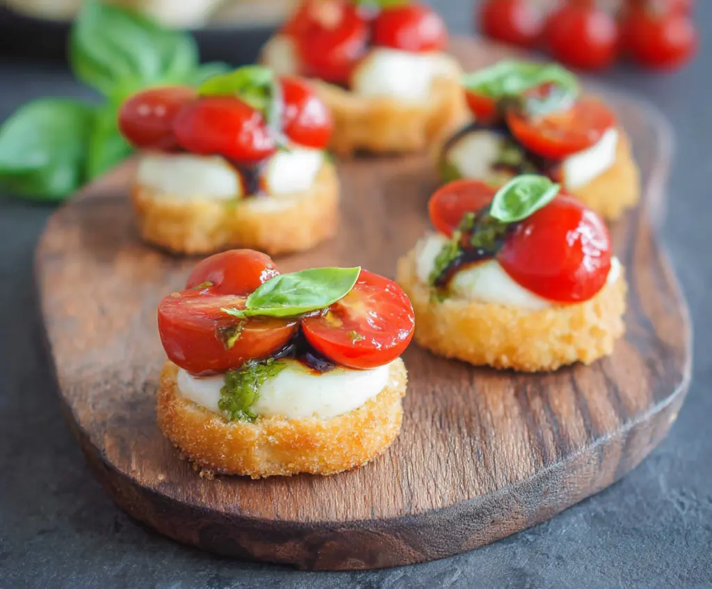 Delicious Caprese Bites with fresh mozzarella, cherry tomatoes, and basil on skewers, perfect for appetizers.