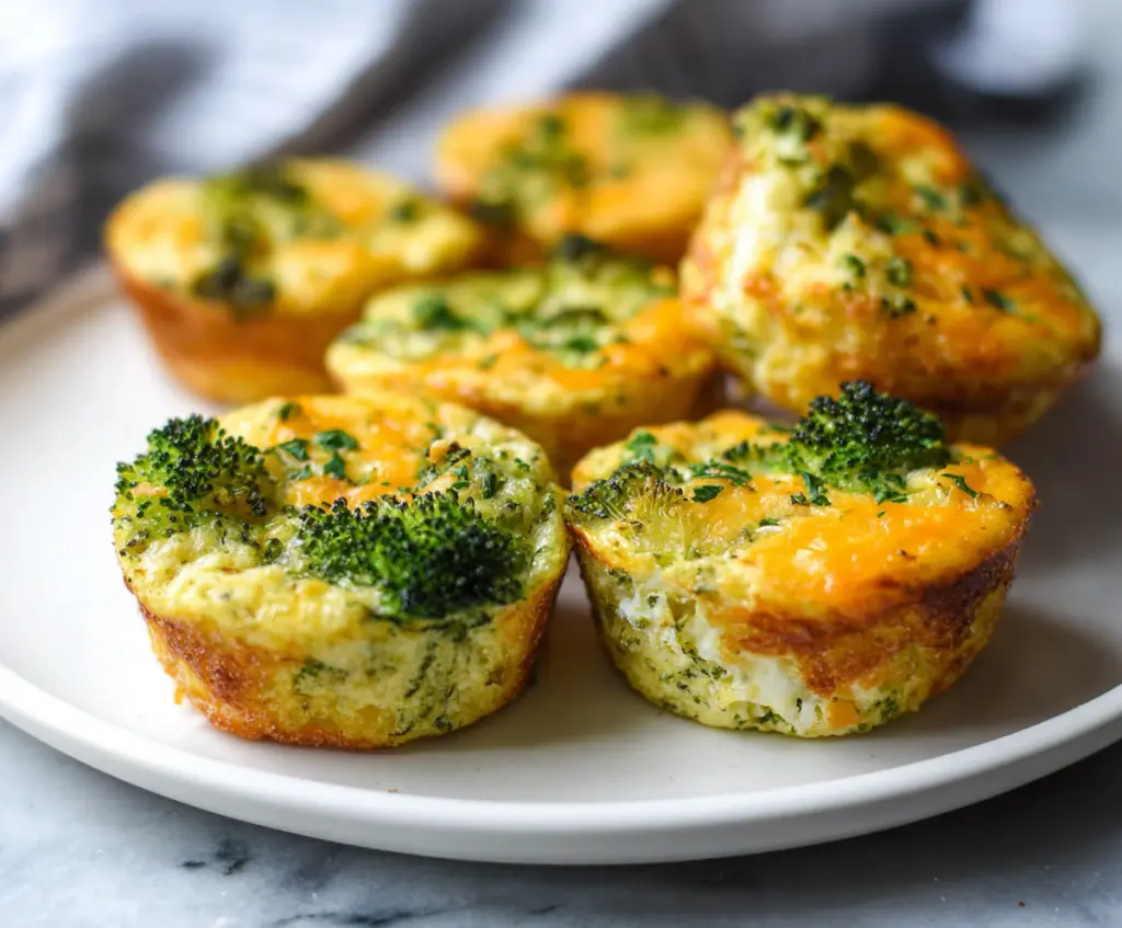 Cheddar broccoli egg muffins in a baking dish, healthy breakfast options.