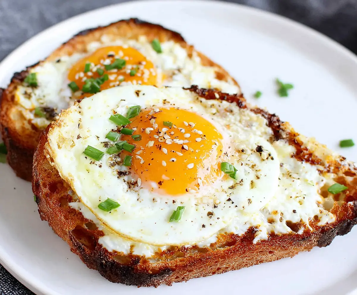 Delicious cottage cheese egg toast topped with fresh herbs on a rustic plate.