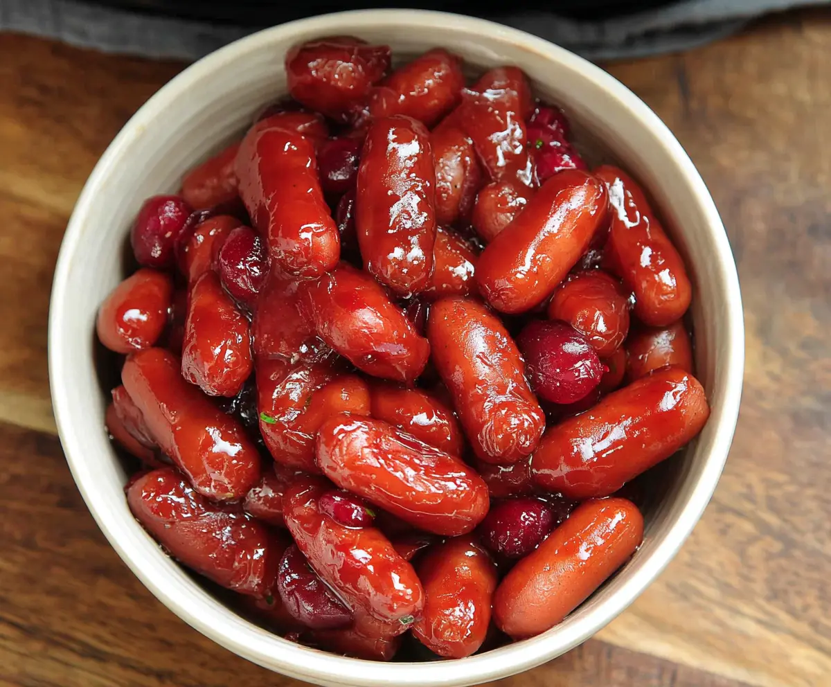 Delicious Cranberry BBQ Little Smokies served on a platter, perfect for appetizers.