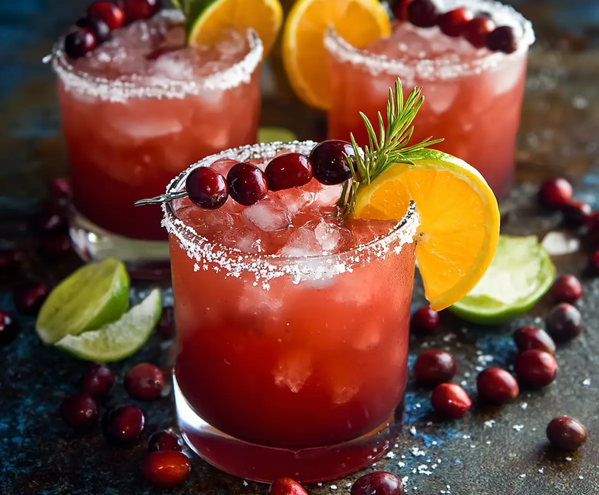 Refreshing cranberry orange margarita cocktail with fresh citrus and vibrant red berries