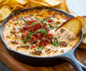 Cream cheese sausage dip served with crackers, perfect for parties and gatherings.