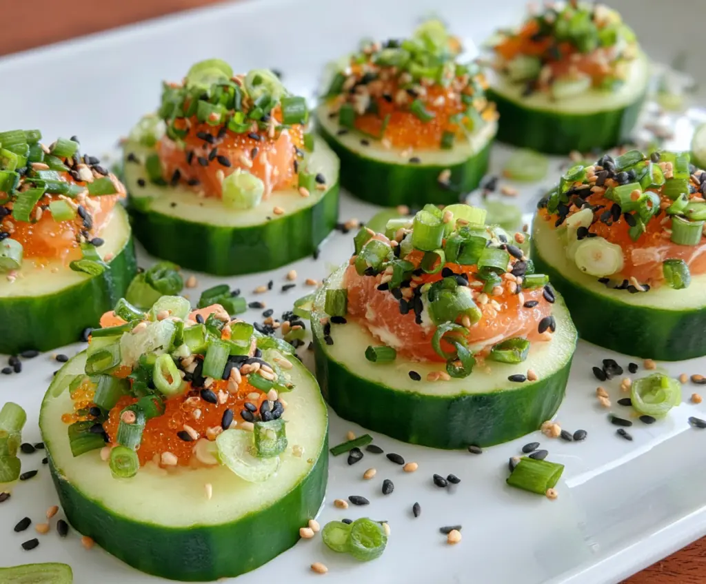 Delicious cucumber sushi bites with fresh ingredients and presentation