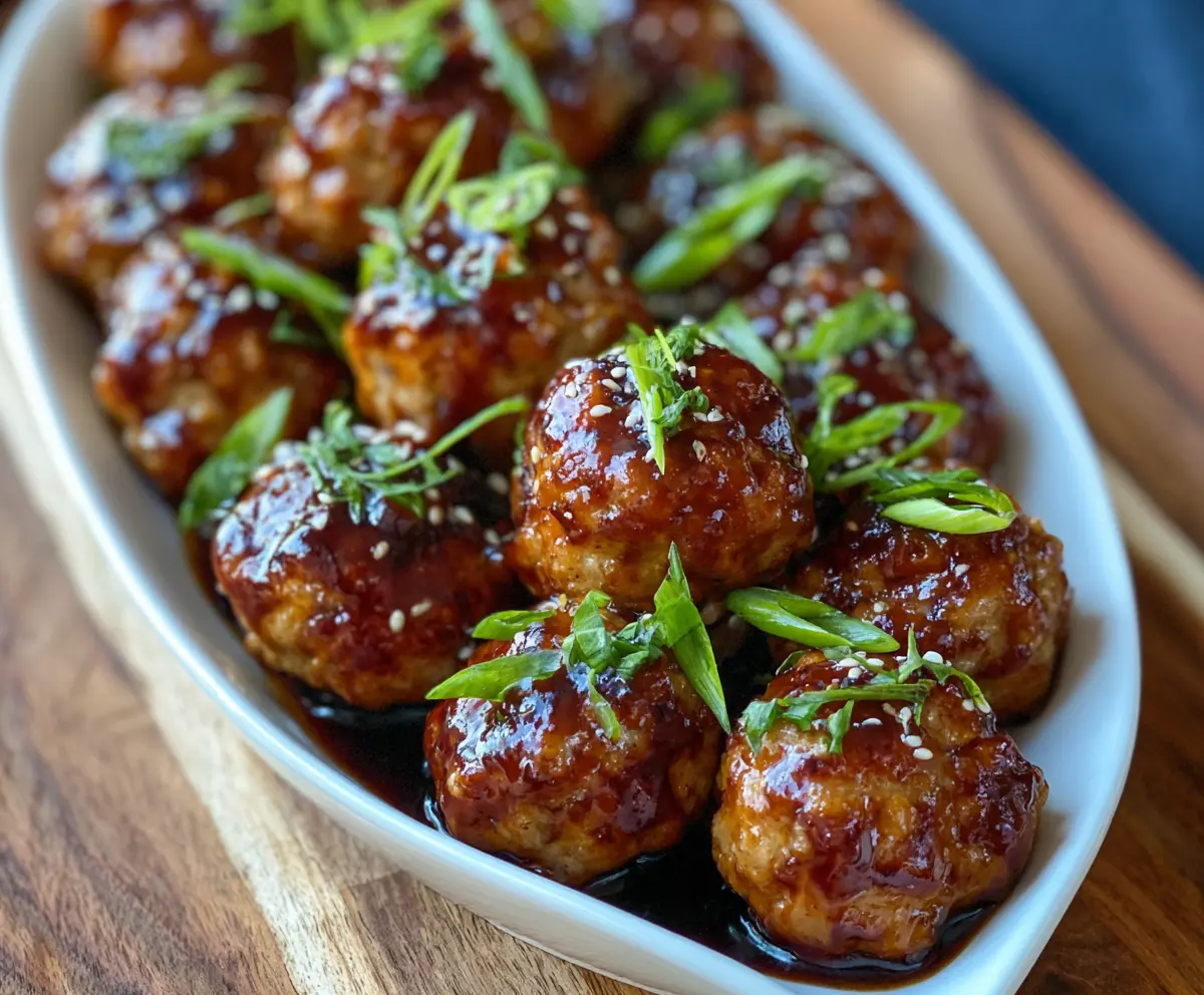 Delicious ginger glazed turkey meatball bites served on a white plate, perfect for appetizers.