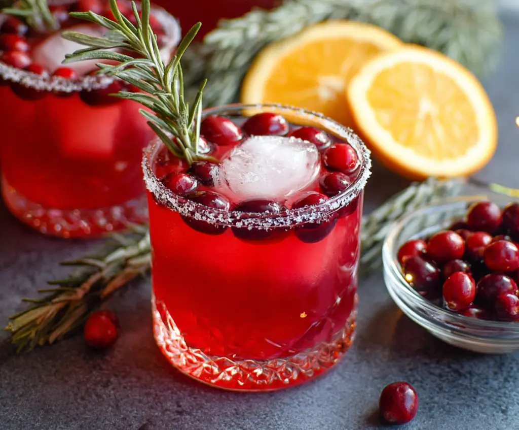 Festive Holiday Spiked Punch Cocktail in a glass with colorful garnishes for celebration