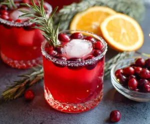 Festive Holiday Spiked Punch Cocktail in a glass with colorful garnishes for celebration