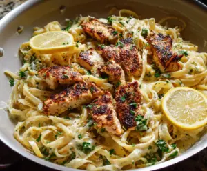 Delicious Lemon Chicken Pasta served on a plate with fresh herbs and lemon slices