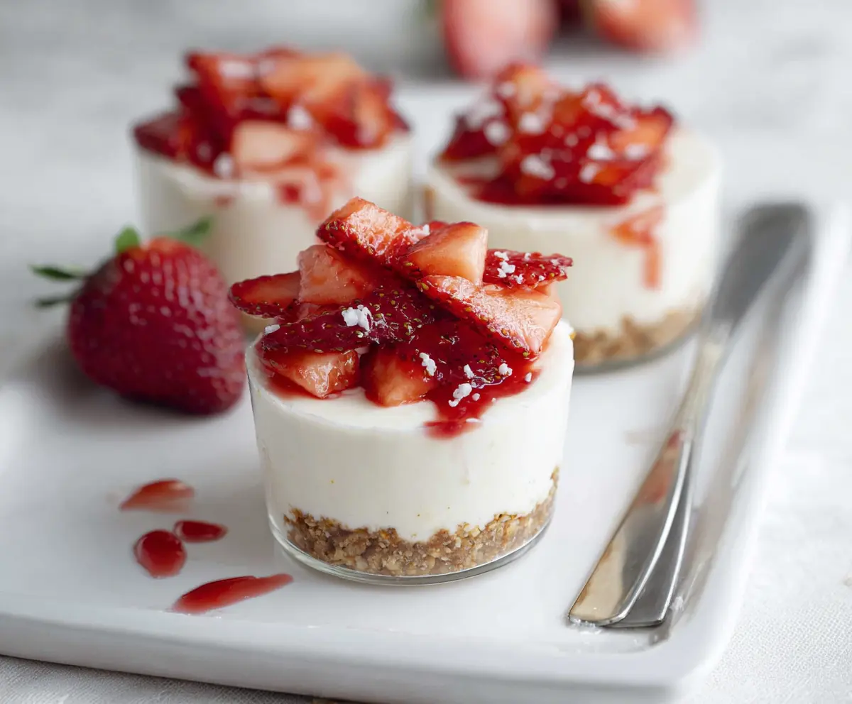 Delicious Strawberry Cheesecake Protein Cups with fresh strawberries and creamy cheesecake filling.
