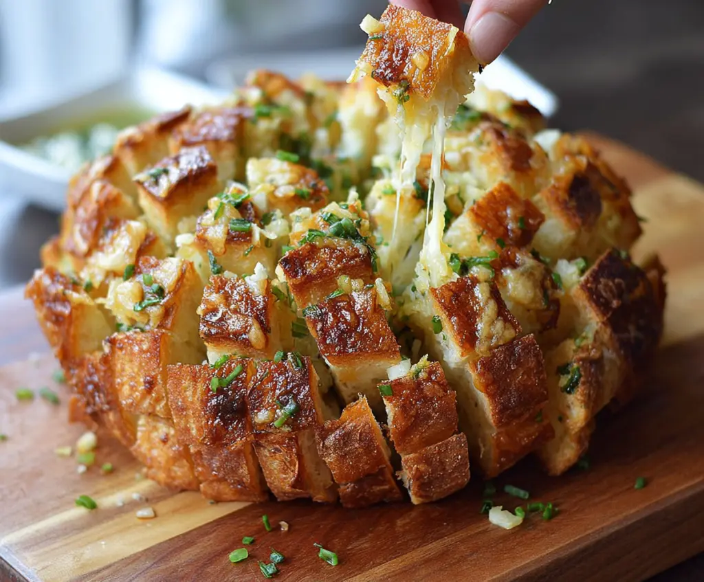 Delicious Bloomin Onion Pull Apart Bread served on a plate, showcasing crispy, golden layers of bread with melted cheese and savory toppings.