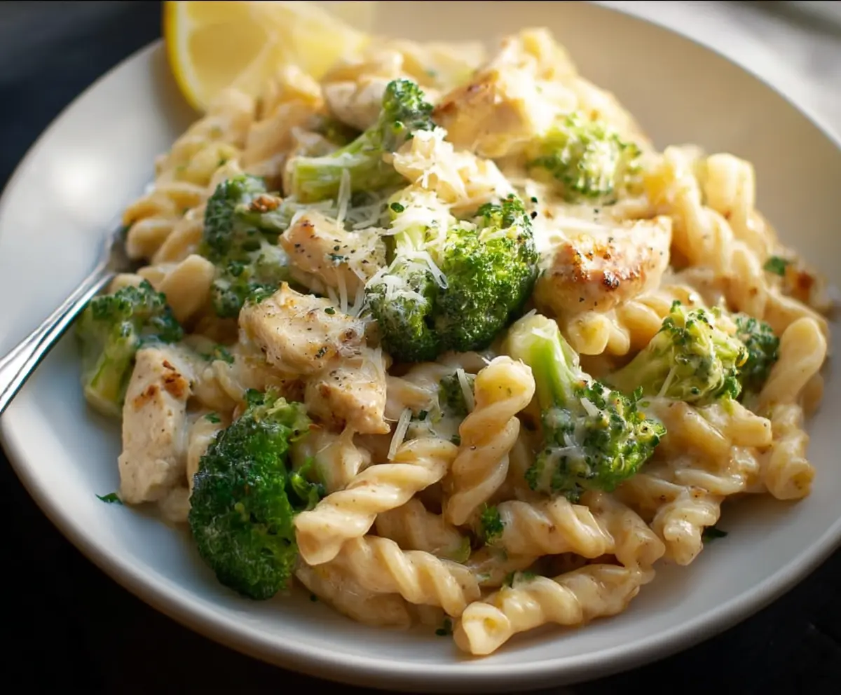 Delicious chicken and broccoli pasta dish ready to serve, showcasing fresh ingredients and a flavorful sauce.