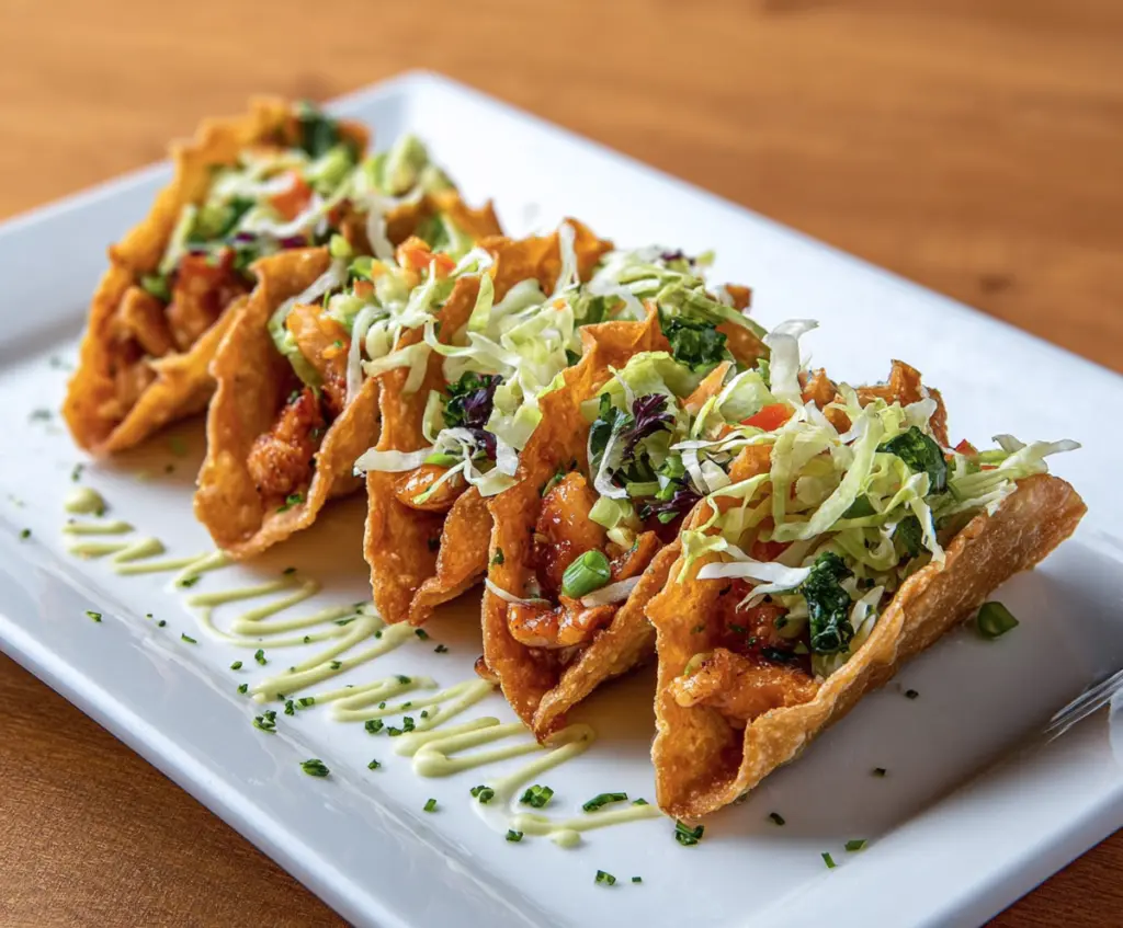 Delicious Chicken Wonton Tacos with fresh ingredients and colorful toppings