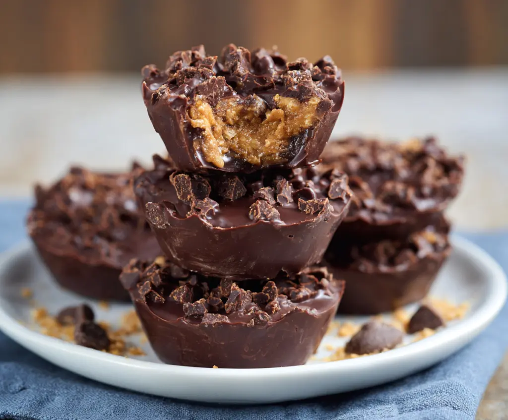 Delicious homemade Chocolate Peanut Butter Crunch Cups with a crispy texture and rich flavor.