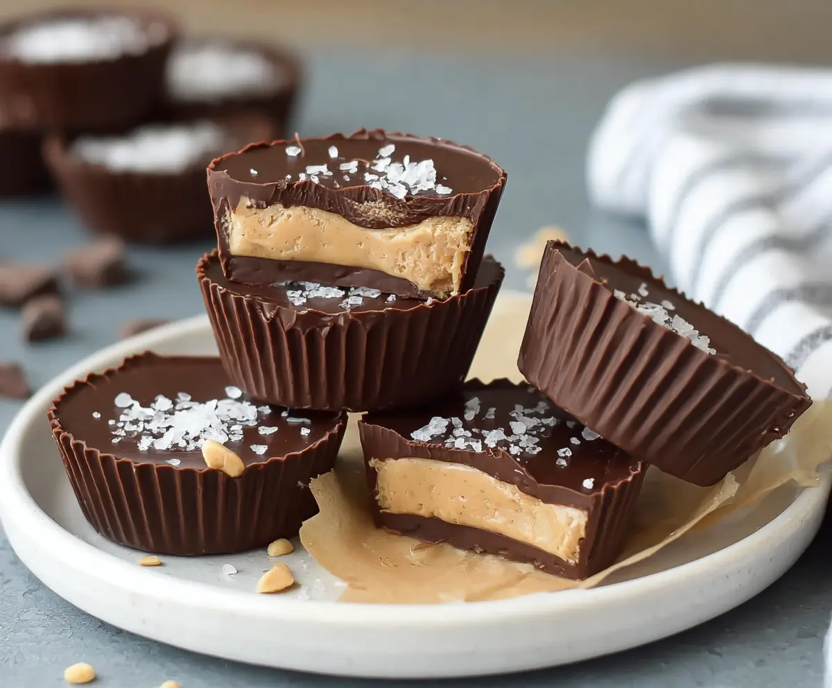 Delicious homemade cottage cheese peanut butter cups with chocolate coating, perfect for healthy snacking.