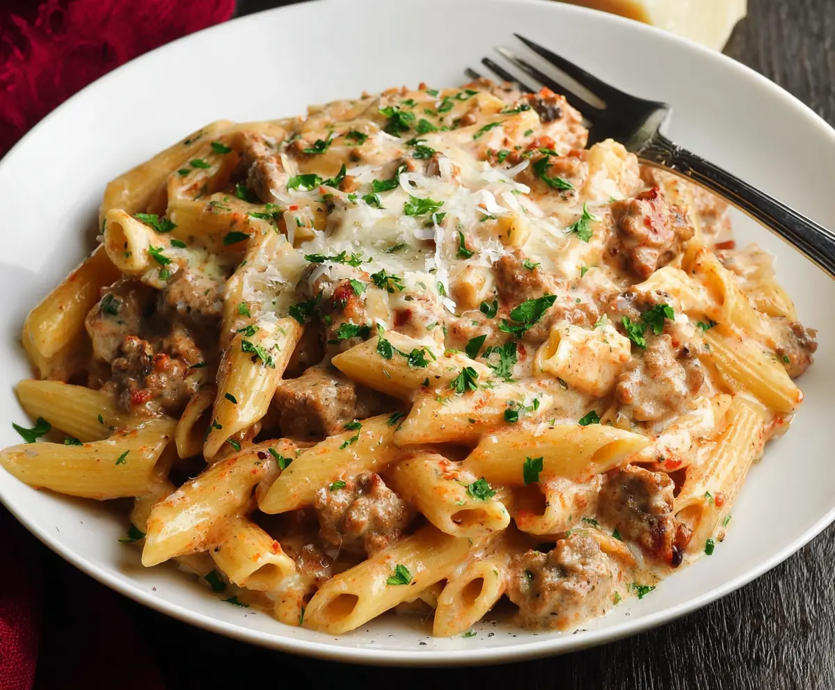 Creamy sausage pasta cooked in an Instant Pot with rich, flavorful sauce and tender pasta.