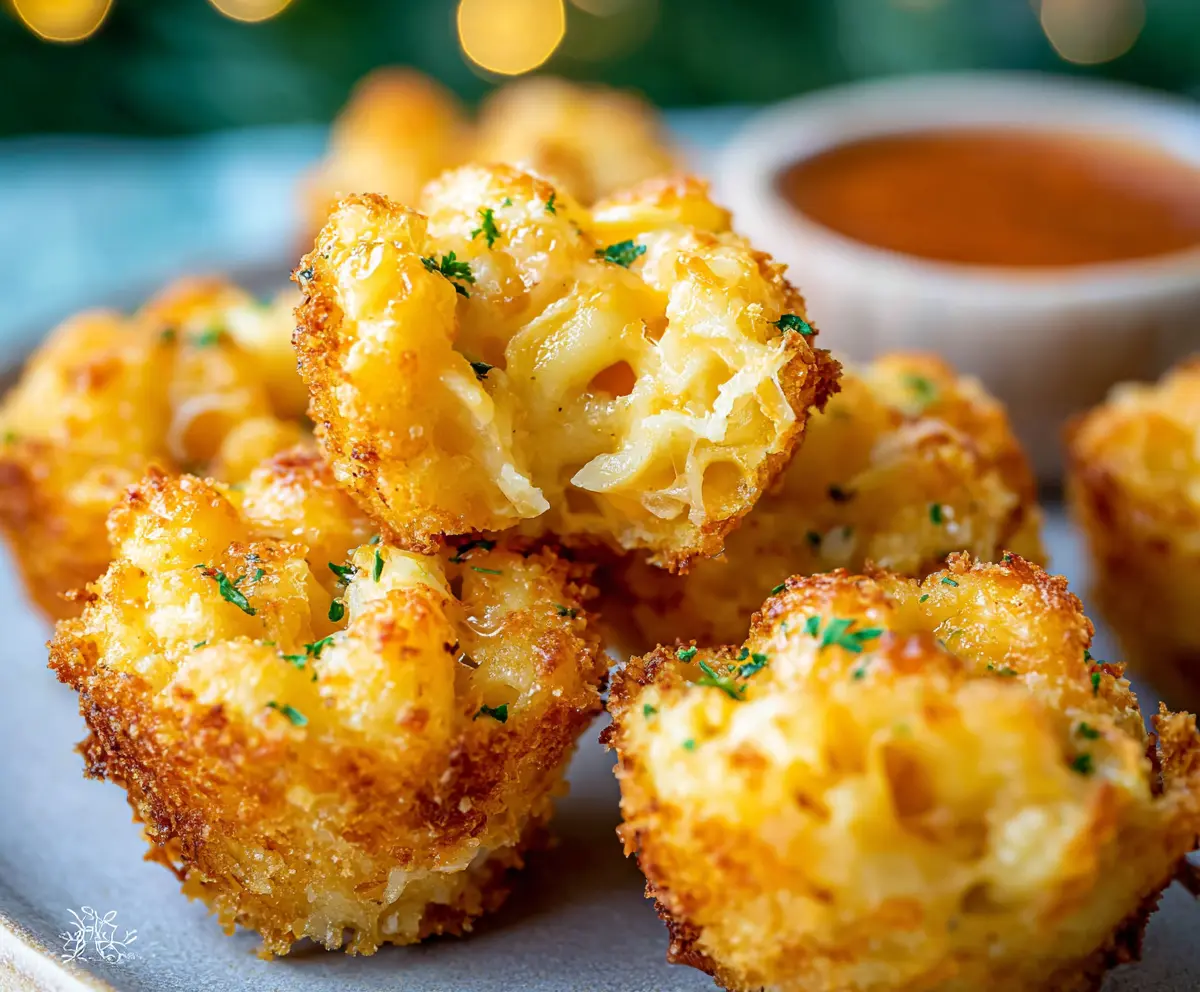 Crispy baked Mac And Cheese Bites served on a white plate, perfect for snacking or parties.