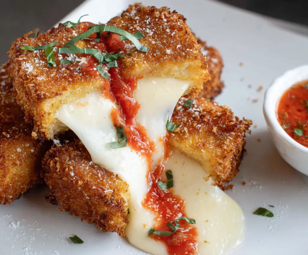 Delicious Mozzarella Carrozza with melted cheese and crispy golden bread.