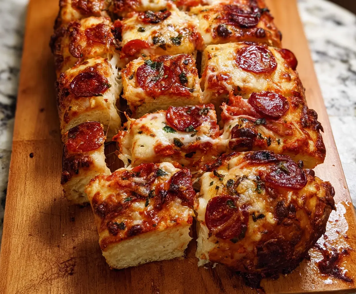 Delicious homemade pizza bread with melted cheese and toppings ready to serve
