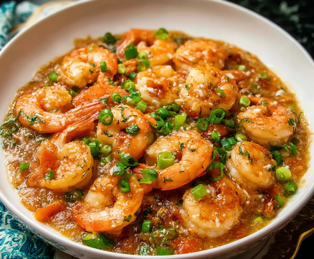 Delicious shrimp with rich lobster sauce served on a plate for a flavorful seafood dish