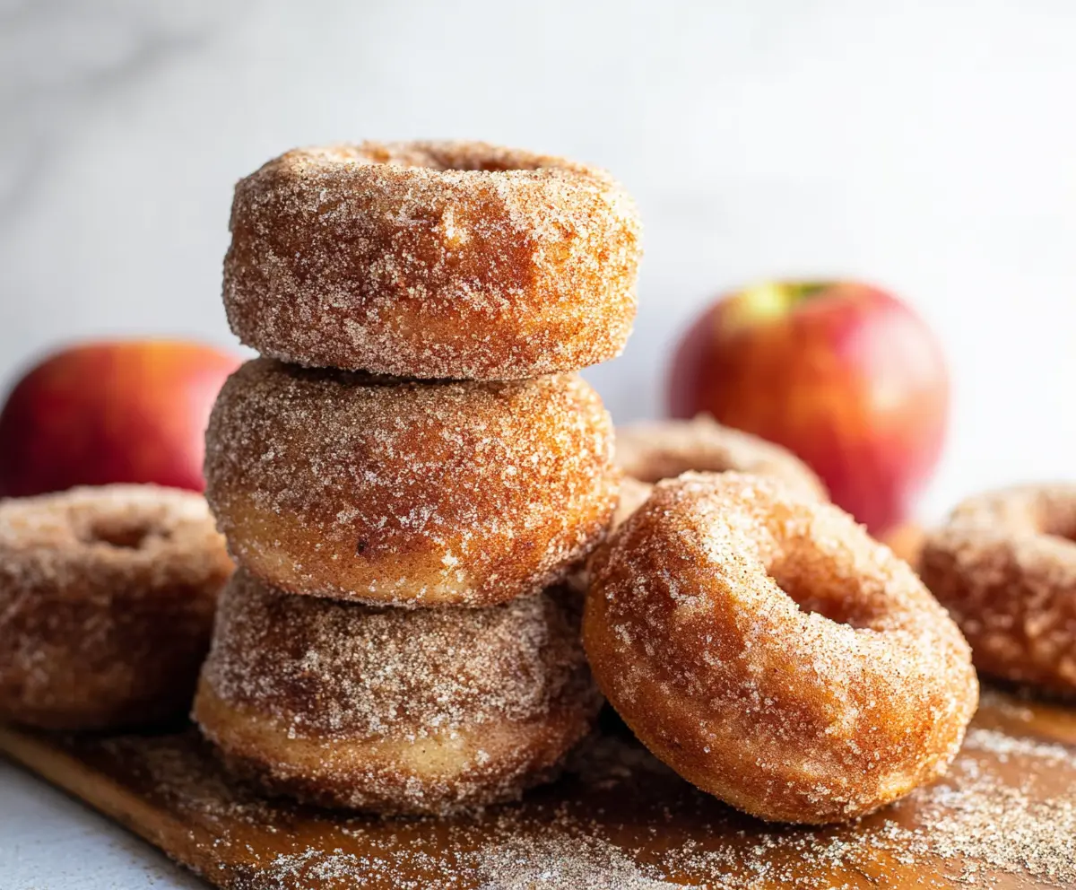 Delicious homemade sourdough apple cider donuts on a rustic plate with cinnamon and sugar topping.