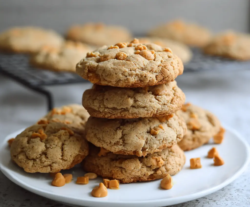 Delicious sourdough butterscotch cookies on a baking tray, golden and crispy, ready to enjoy.