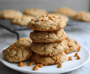 Delicious sourdough butterscotch cookies on a baking tray, golden and crispy, ready to enjoy.