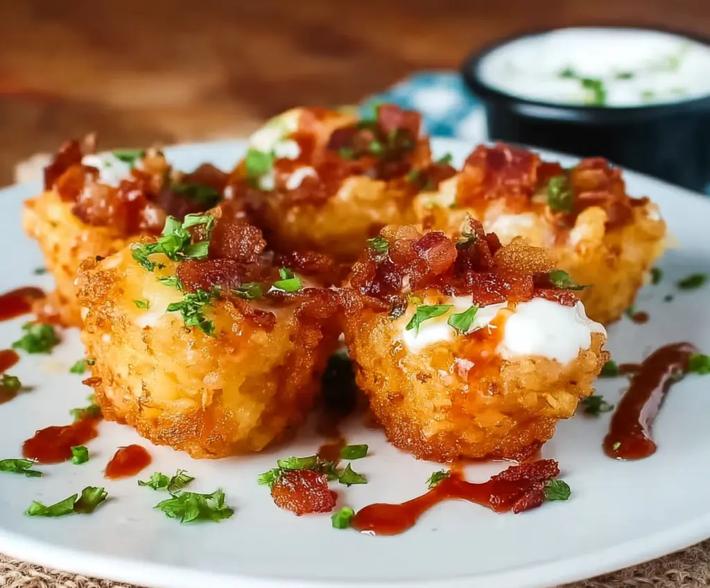 Delicious crispy Tater Tot Bites served on a platter, perfect as appetizers or snacks.