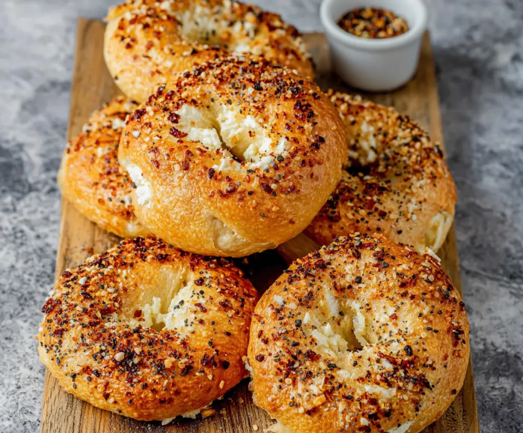 Delicious 3 Ingredient Air Fryer Cottage Cheese Bagels on a plate, ready to serve