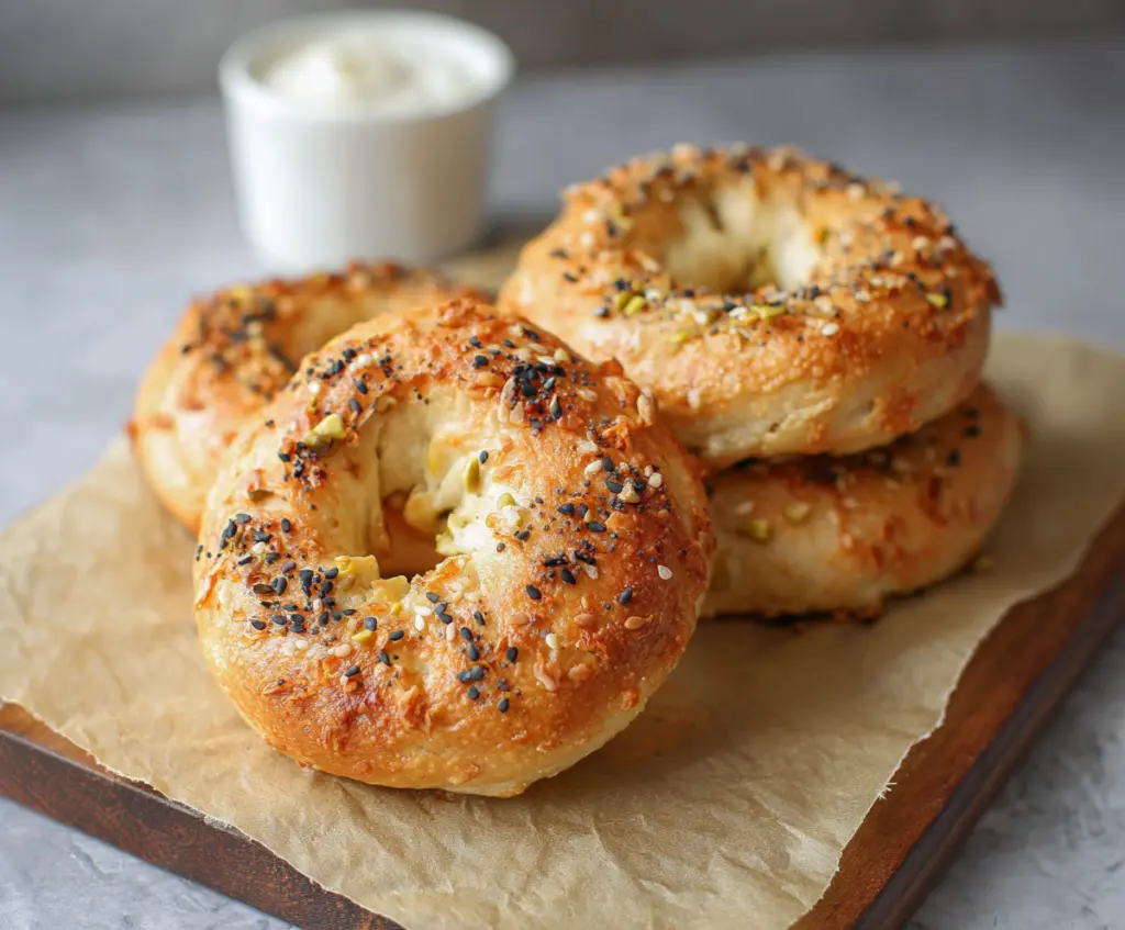 Three-ingredient Greek Yogurt Bagels on a plate ready to eat