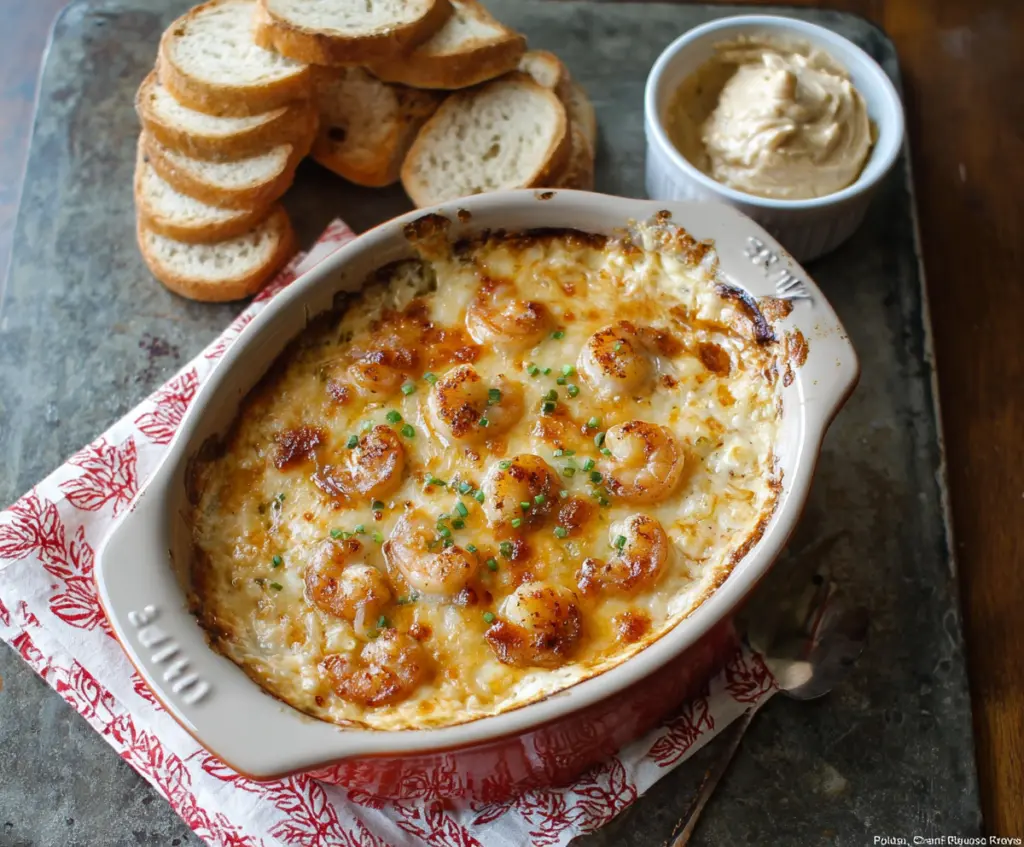 Creamy Cajun Shrimp Dip with fresh herbs served in a bowl, perfect for appetizers.
