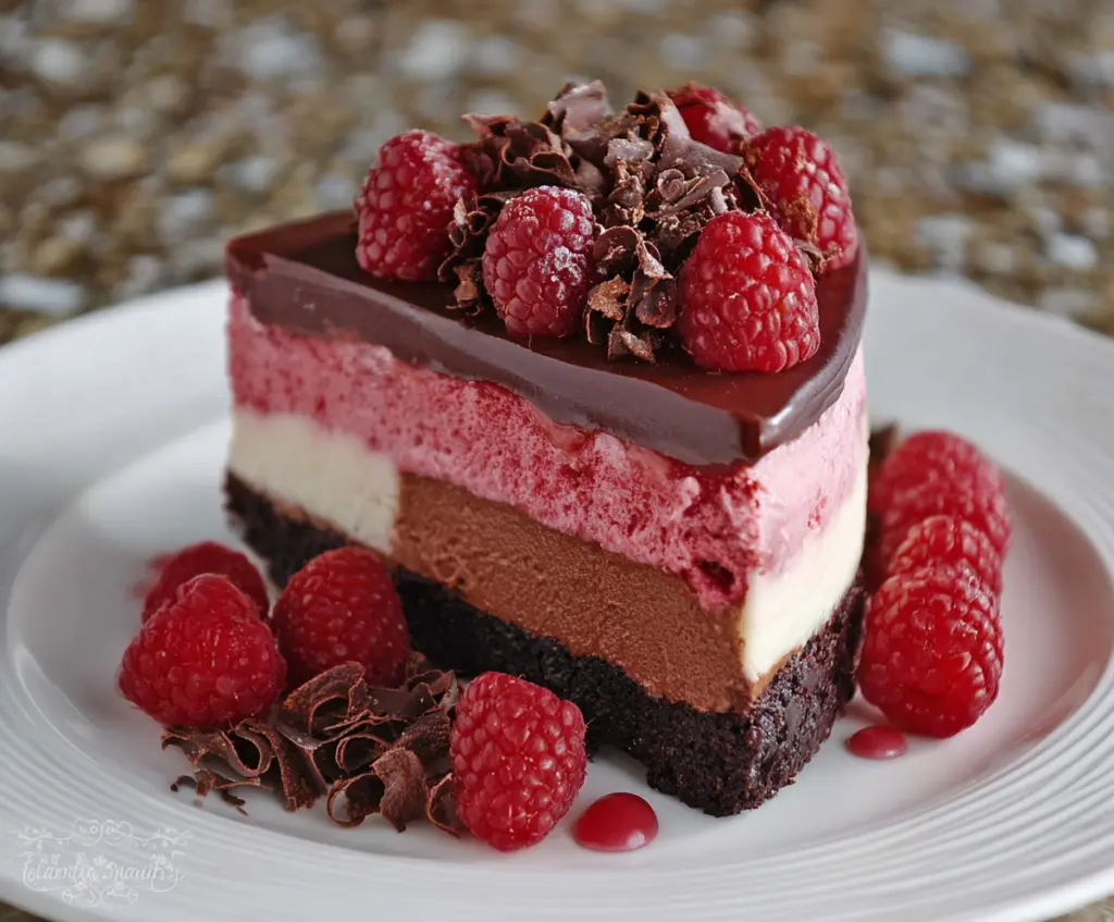 Decadent Chocolate Raspberry Mousse Cake with fresh raspberries and rich chocolate layers