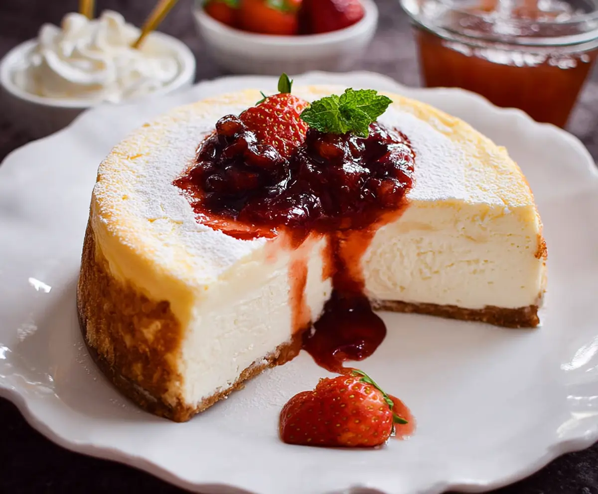 Delicious cottage cheese cheesecake with a creamy texture and a golden-brown crust