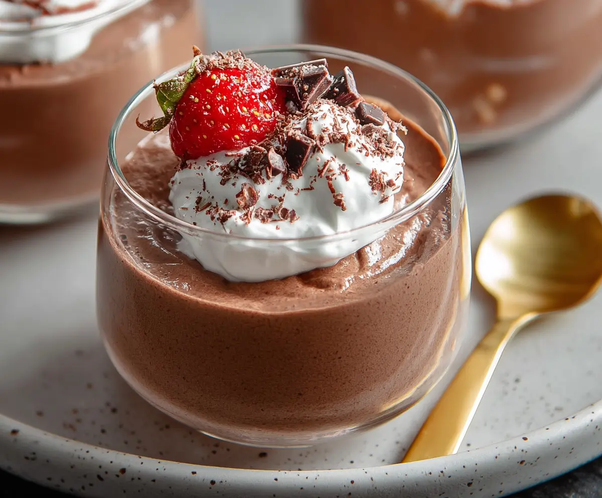 Delicious creamy cottage cheese chocolate mousse served in a glass bowl, perfect for a healthy dessert option.