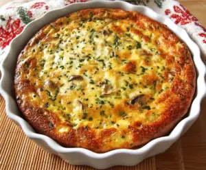 Delicious cottage cheese crustless quiche topped with fresh herbs and vegetables, perfect for a healthy breakfast or lunch.