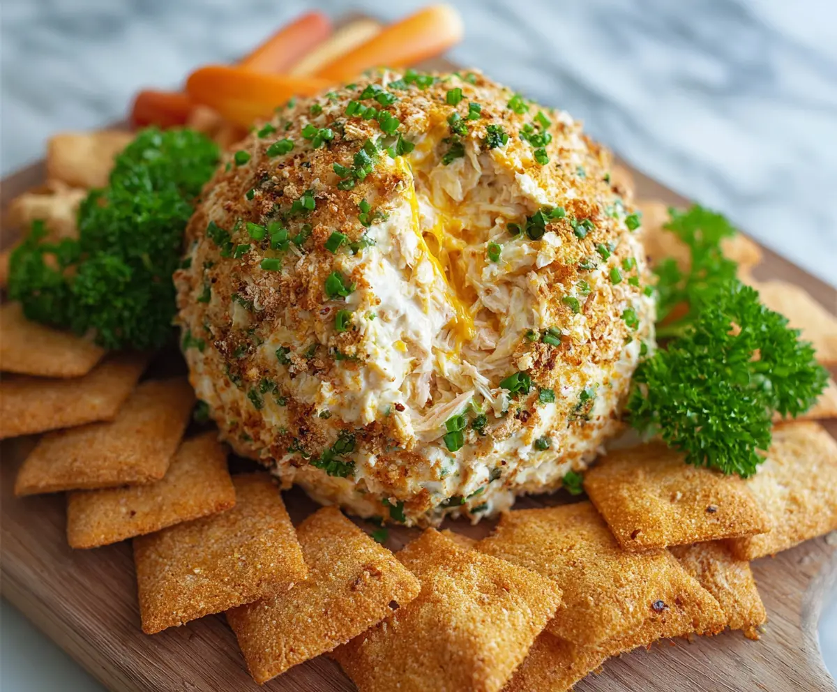 Delicious crab dip cheese ball served as a savory appetizer for parties.