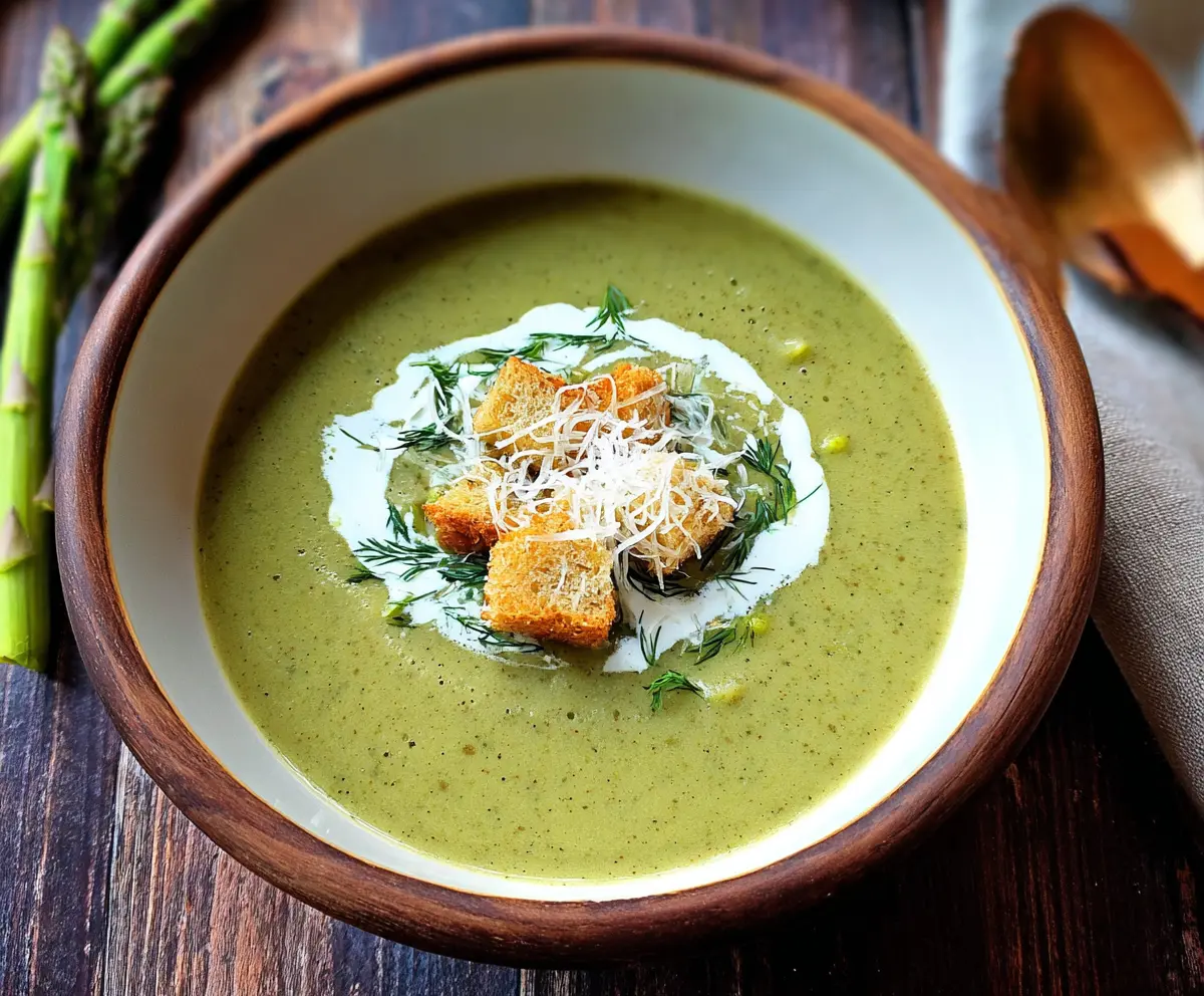 Delicious Cream Of Spring Vegetable Soup served in a bowl with fresh herbs and seasonal vegetables