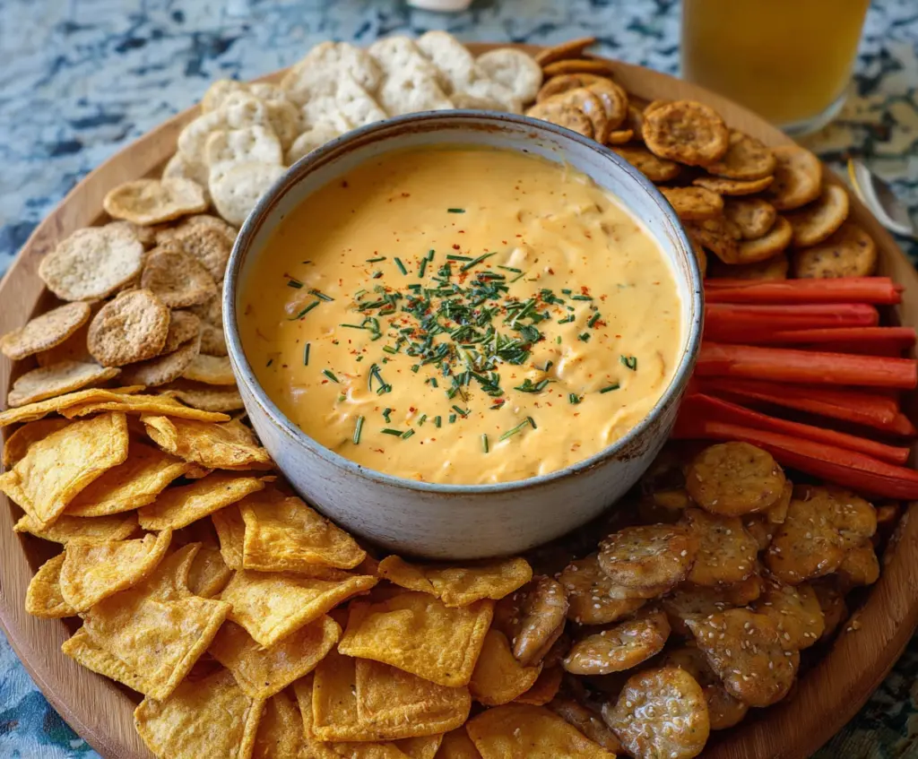 Savory Crock Pot Beer Cheese Dip served with pretzels and bread for a delicious party snack