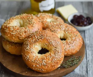 Delicious gluten-free cottage cheese bagels on a plate, perfect for breakfast or snack.