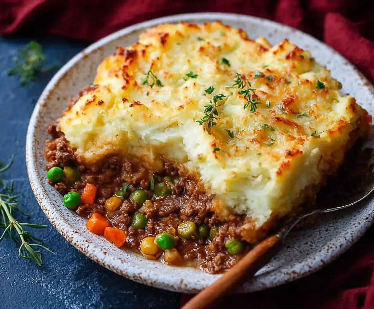 Delicious homemade Ground Beef Shepherd's Pie with mashed potato topping and savory beef filling.
