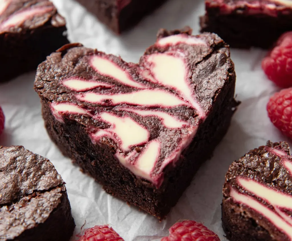 Delicious heart-shaped brownies garnished with powdered sugar on a rustic platter.