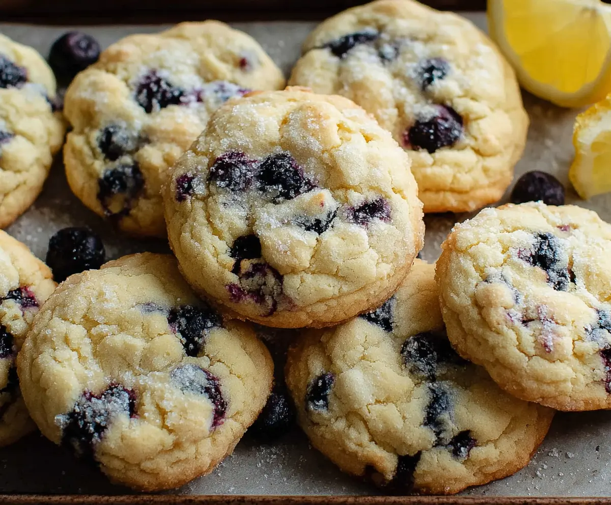Delicious Lemon Blueberry Cookies fresh out of the oven with vibrant blueberries and zesty lemon flavor.