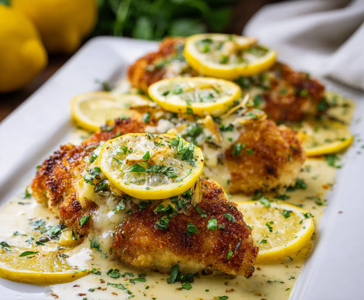 Delicious Lemon Chicken Romano served on a plate with lemon slices and fresh herbs