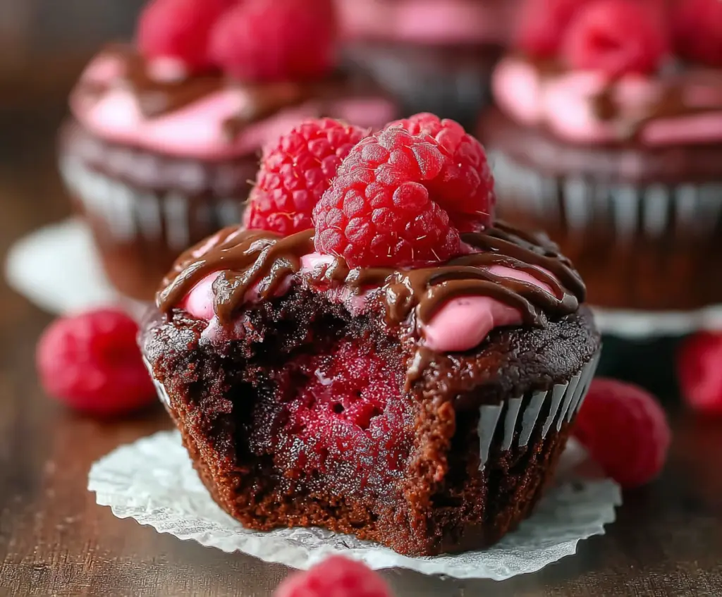 Delicious raspberry chocolate lava cupcake with a rich, melted center for dessert lovers.