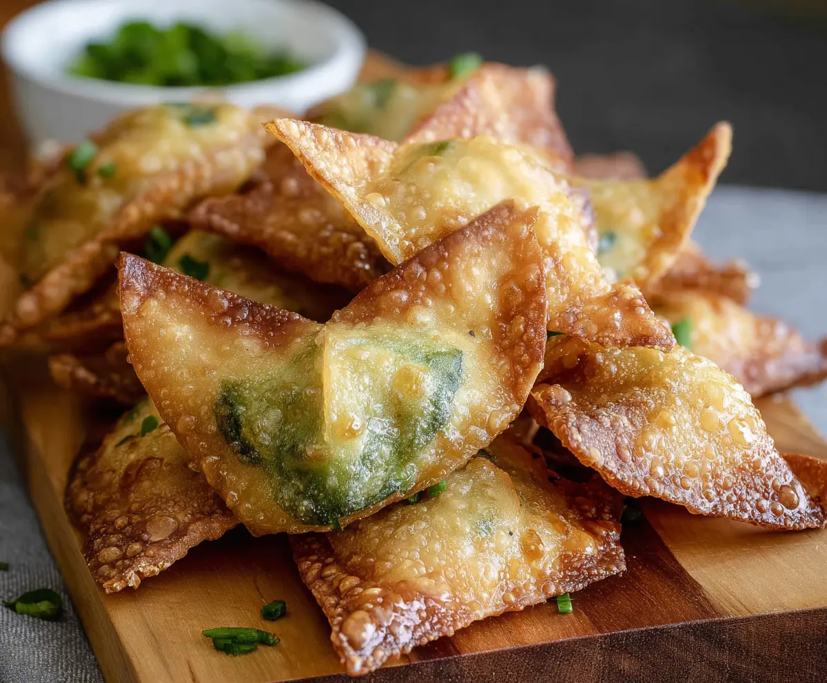 Crunchy Wonton Jalapeño Poppers filled with melted cheese and spicy jalapeños, perfect for appetizers.