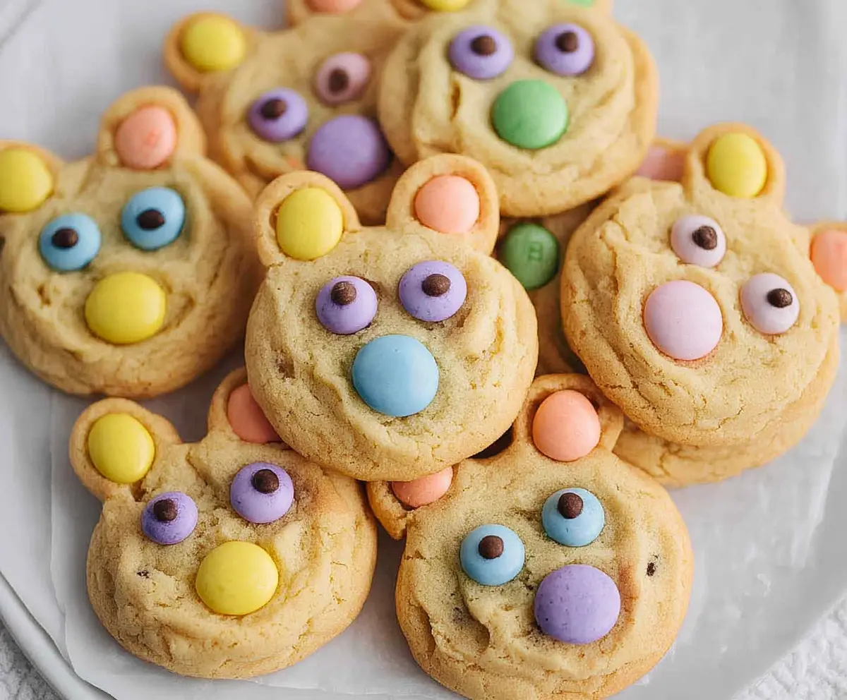 Delicious Easter Bunny M&M's cookies with colorful candies and festive decoration.