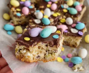 Delicious Easter Goody Bars with colorful toppings and festive presentation.