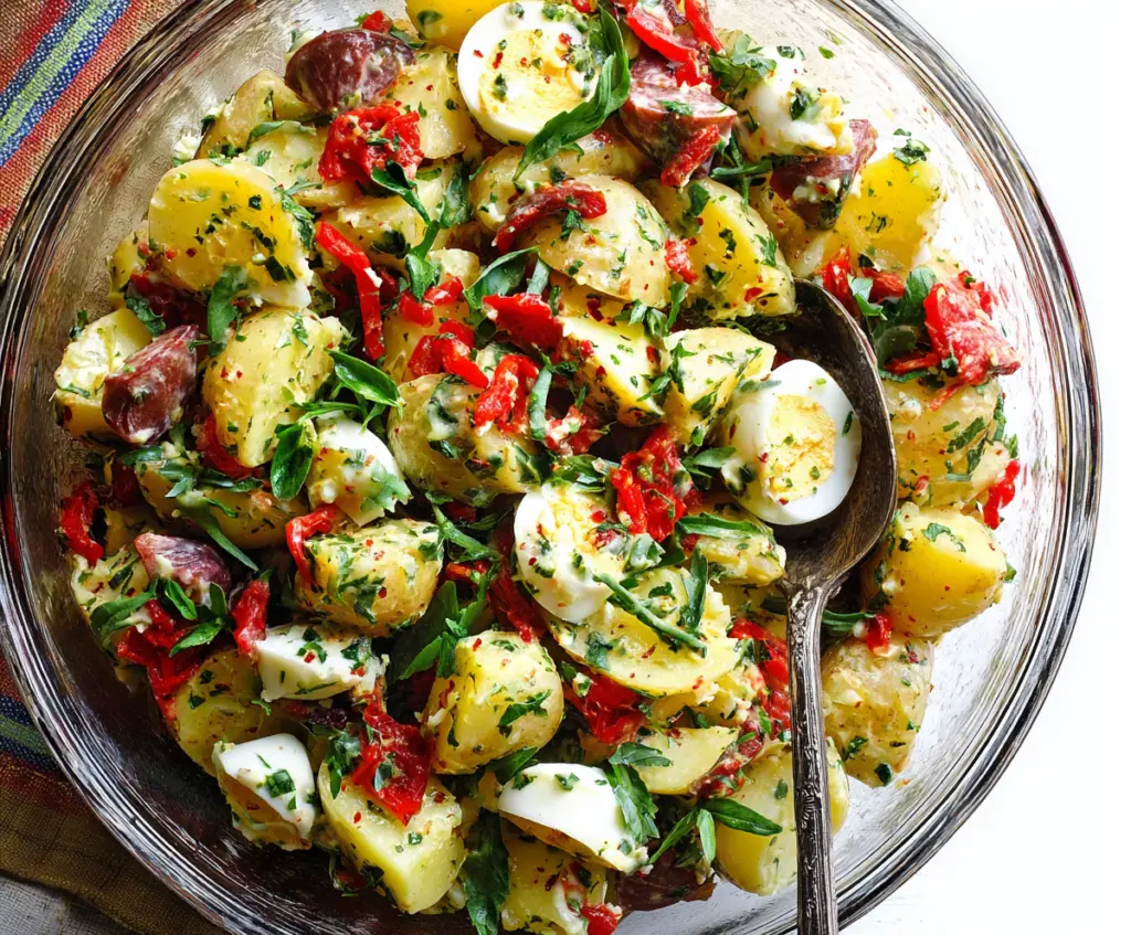 Traditional Italian Easter Potato Salad with herbs and vegetables for festive celebration
