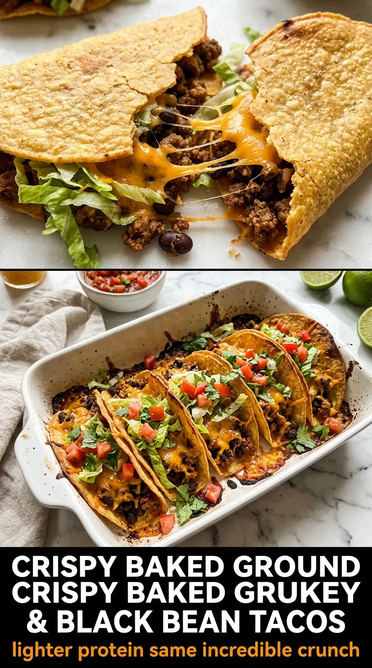 Crispy Baked Ground Turkey & Black Bean Tacos crispy shell colorful toppings