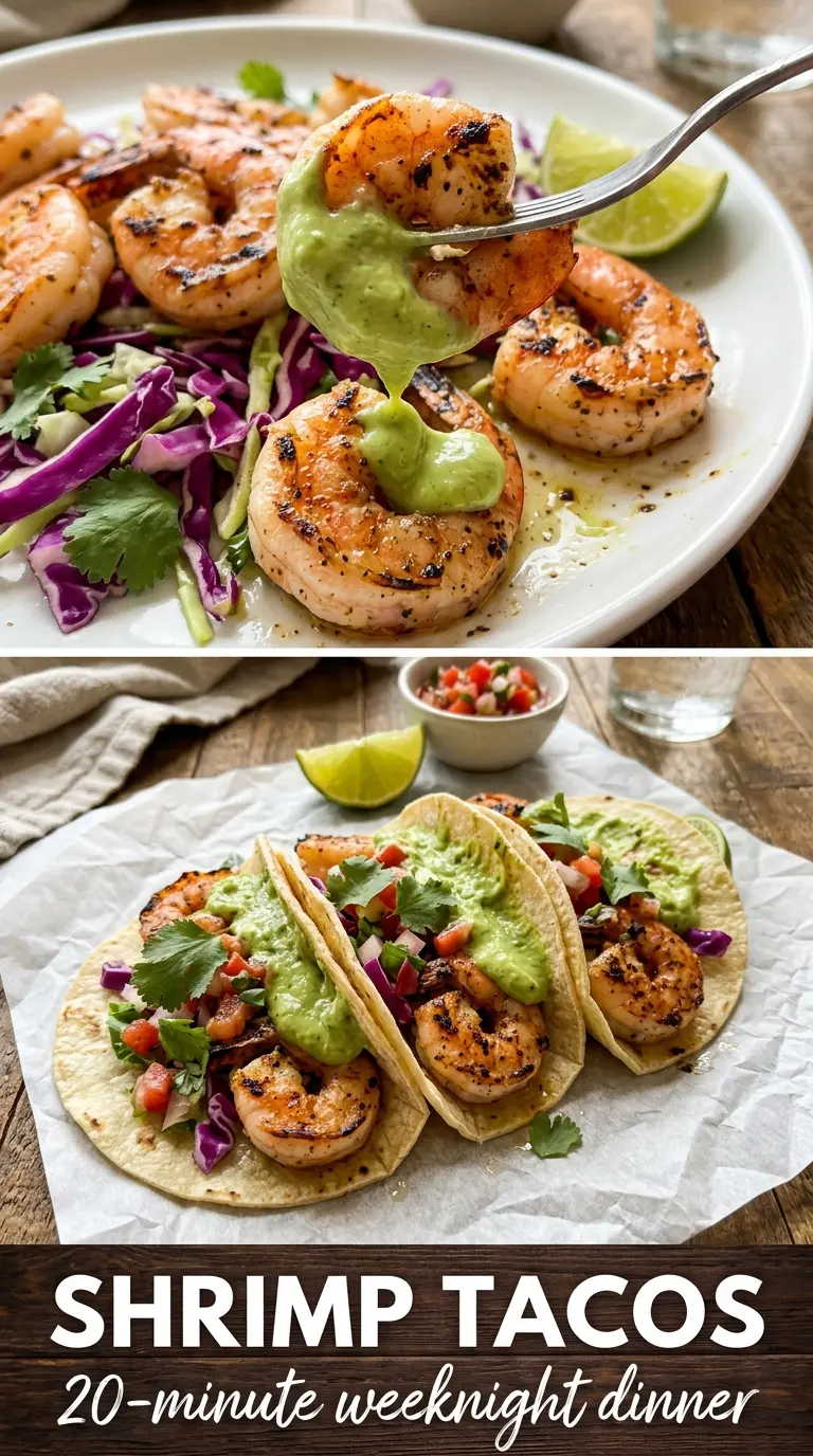 Shrimp tacos juicy crisp lime crema